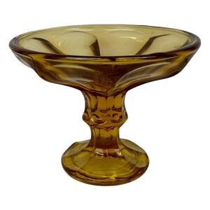 Vintage Anchor Hocking Fairfield Amber Glass Compote‎ Pedestal Bowl 4.5 In MCM